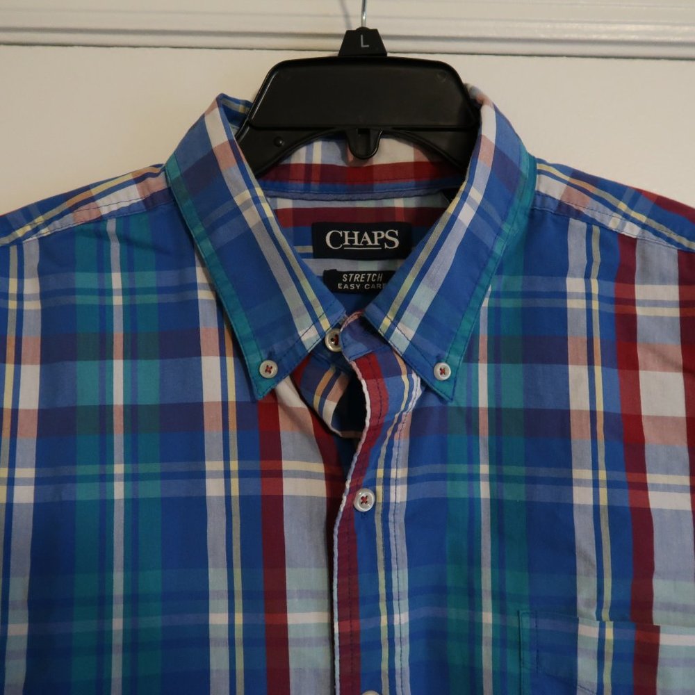Stretch plaid bright blue button down Chaps XXL